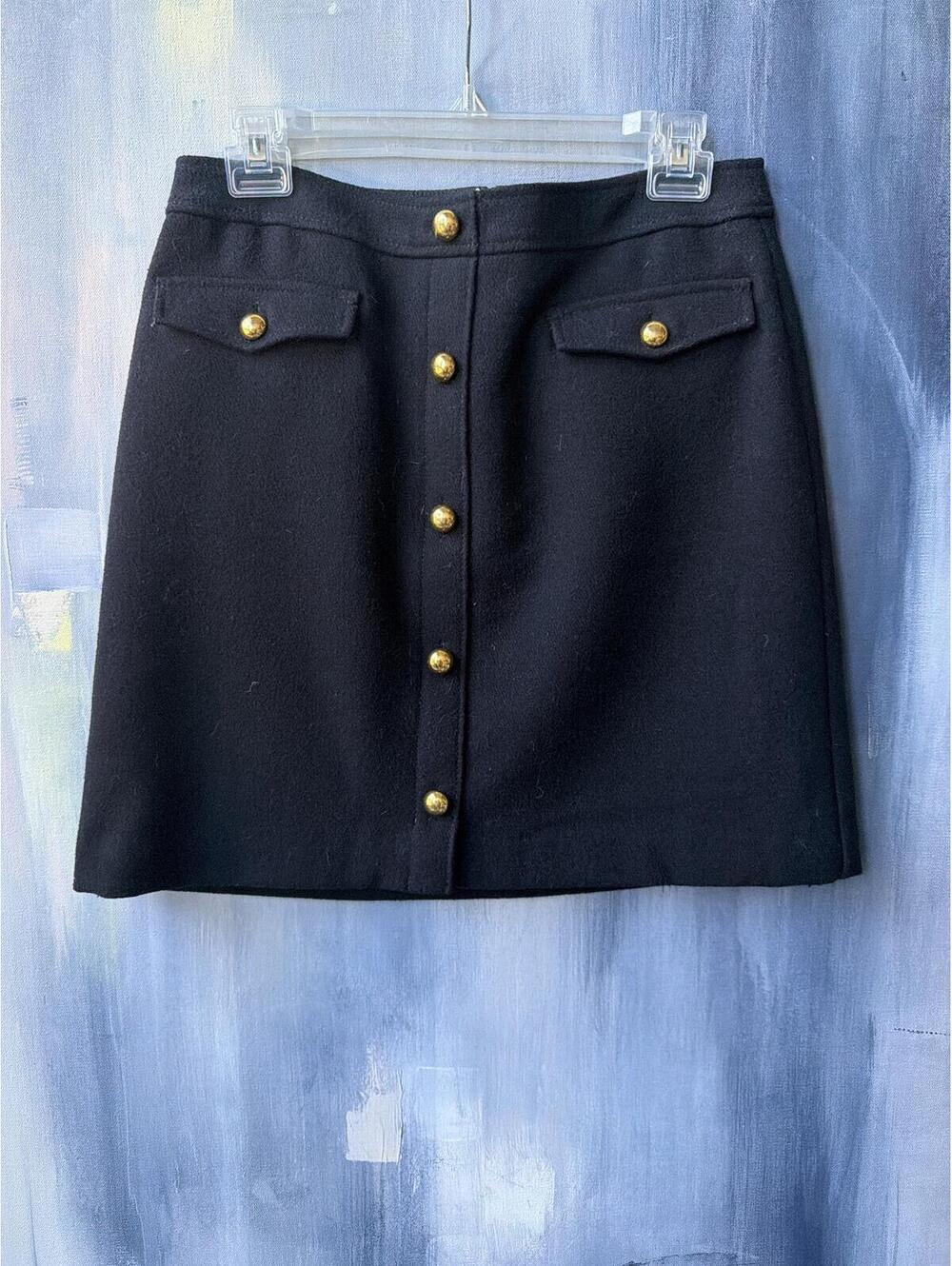 LOFT Black Wool Blend Button Front Mini Skirt 4